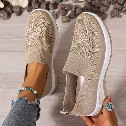 💥 Mega Sale - 60% OFF Best Sellers Today Only! 💥Women's Embroidered Slip-On Athletic Sneakers – Comfortable